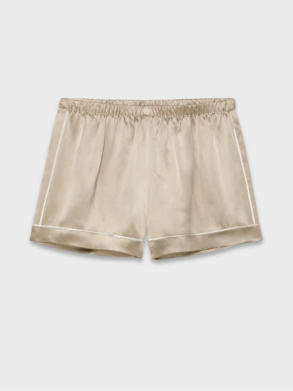 Aritzia 100% Silk Lounge Shorts - Beige with White Piping